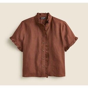 J.Crew Ruffle-trim button-up shirt in 100% linen Size 6 Women’s In Brown